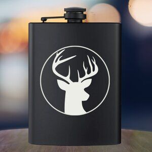 Personalized Engraved Wildlife Woods Deer Black Flask